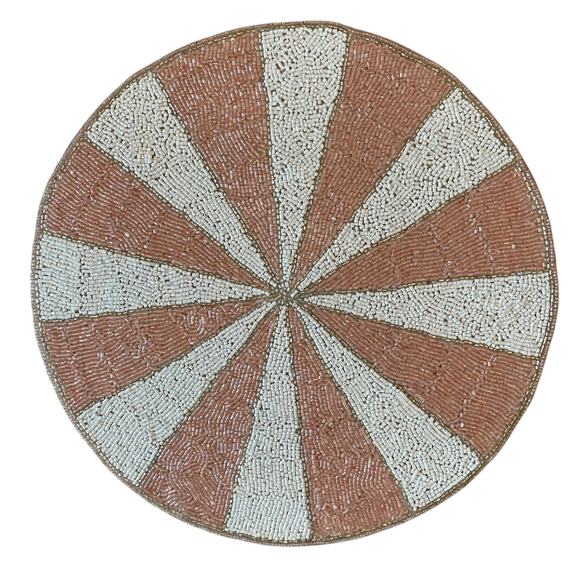 Max Studio Pink & White Candy Stripe Beaded Placemats 15in Set of 2 Holiday New - Picture 11 of 15